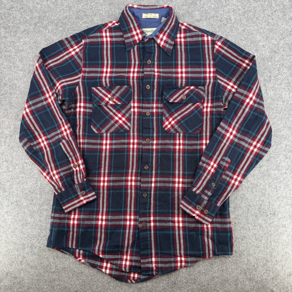 Vintage Navy Blue Plaid Button Down St. Johns Bay Shirt Mens M Tall Tall Man